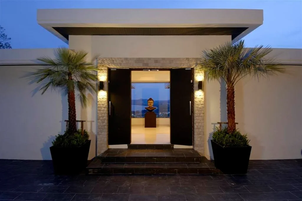 Elegant villa entrance door with decorative patterns in Dubai