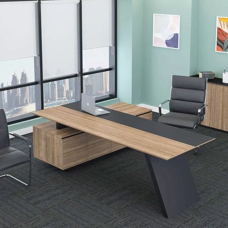 Wooden office reception desk in Dubai with elegant design