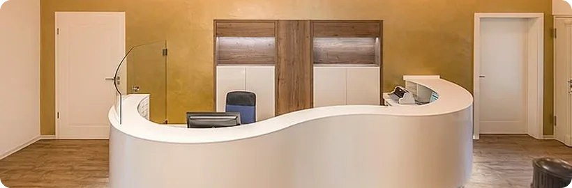 Office front desk with modern reception area in Dubai