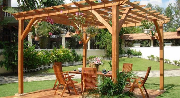 Luxury villa pergola with outdoor furniture in Dubai